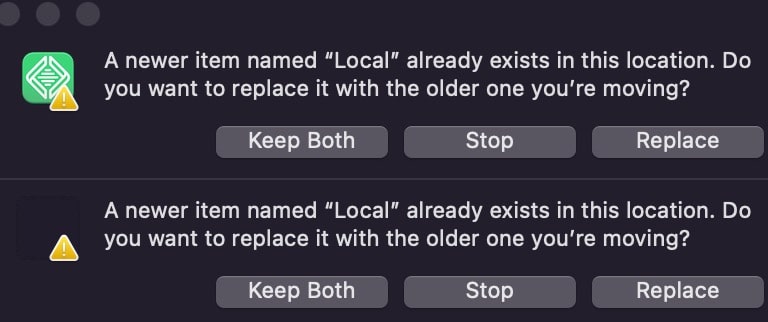 Select Replace to download the downgraded version of the Local app.